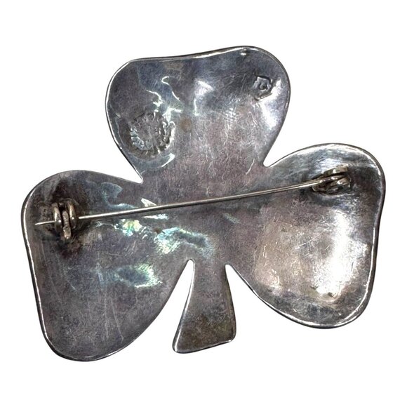Vintage Clover Shaped Abalone & Sterling Silver 925 Brooch Pin Good Luck Irish - Picture 2 of 5